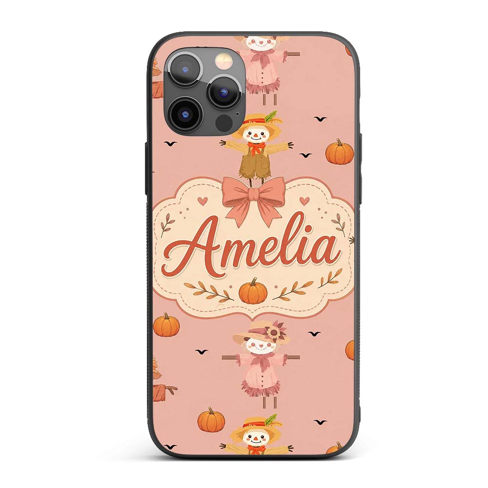 Cute Autumn Scarecrow Pumpkins Printed Design Custom Name Protective Phone Case Mobile Cover Durable Everyday Smartphone Shock Resistant