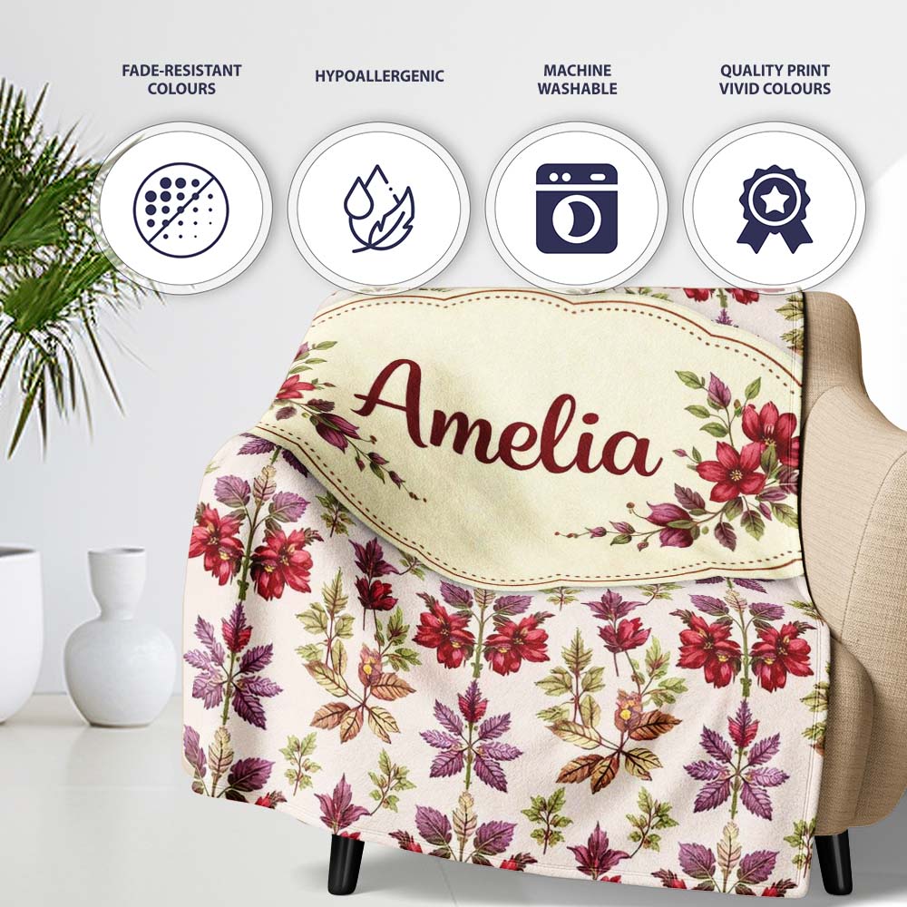 Pastel Watercolor Leaves Soft Botanical Seamless Pattern Lovely Personalised Custom Name Super Soft Fleece Blanket Bed Sofa Throw