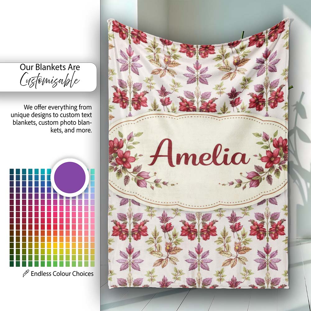Pastel Watercolor Leaves Soft Botanical Seamless Pattern Lovely Personalised Custom Name Super Soft Fleece Blanket Bed Sofa Throw