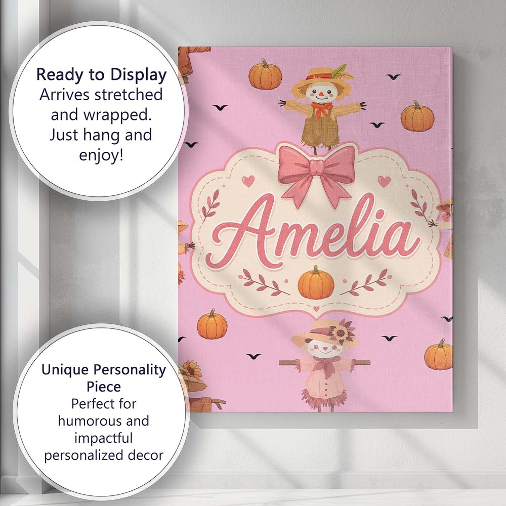 Personalised Name Cute Autumn Scarecrow Custom Modern Room Accent Elegant Feature Canvas Wall Art Print Decor Picture Ready to Hang