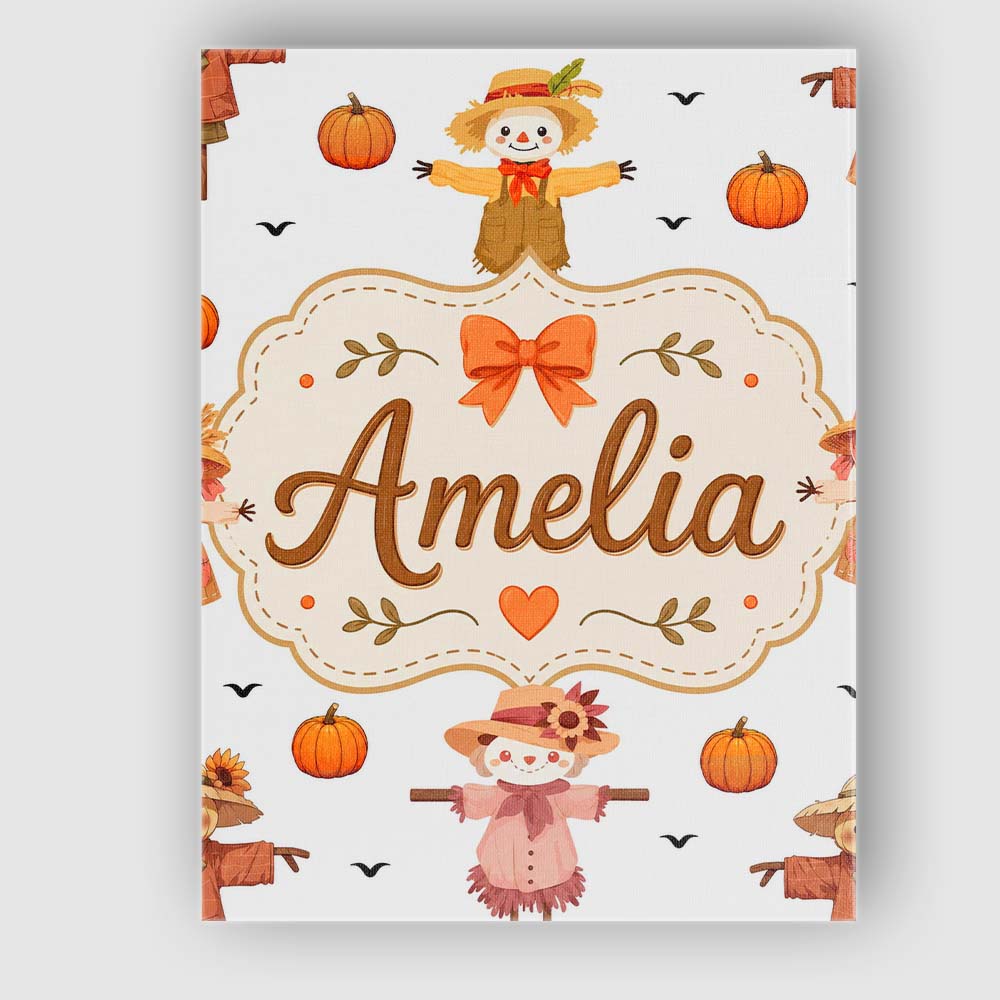 Personalised Name Cute Autumn Scarecrow Custom Modern Room Accent Elegant Feature Canvas Wall Art Print Decor Picture Ready to Hang