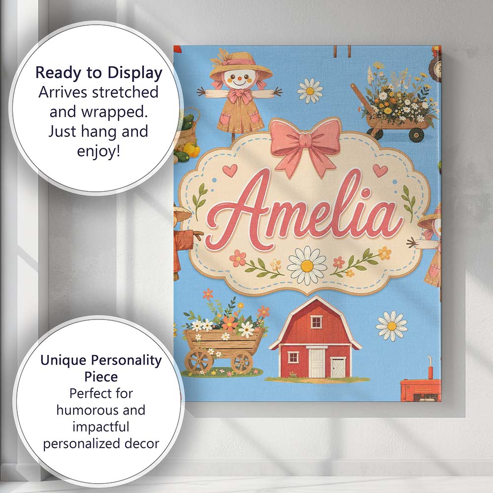 Personalised Name Cute Autumn Farm Barn Custom Modern Room Accent Elegant Feature Canvas Wall Art Print Decor Picture Ready to Hang