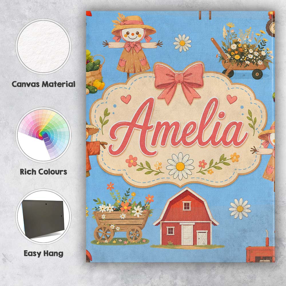 Personalised Name Cute Autumn Farm Barn Custom Modern Room Accent Elegant Feature Canvas Wall Art Print Decor Picture Ready to Hang