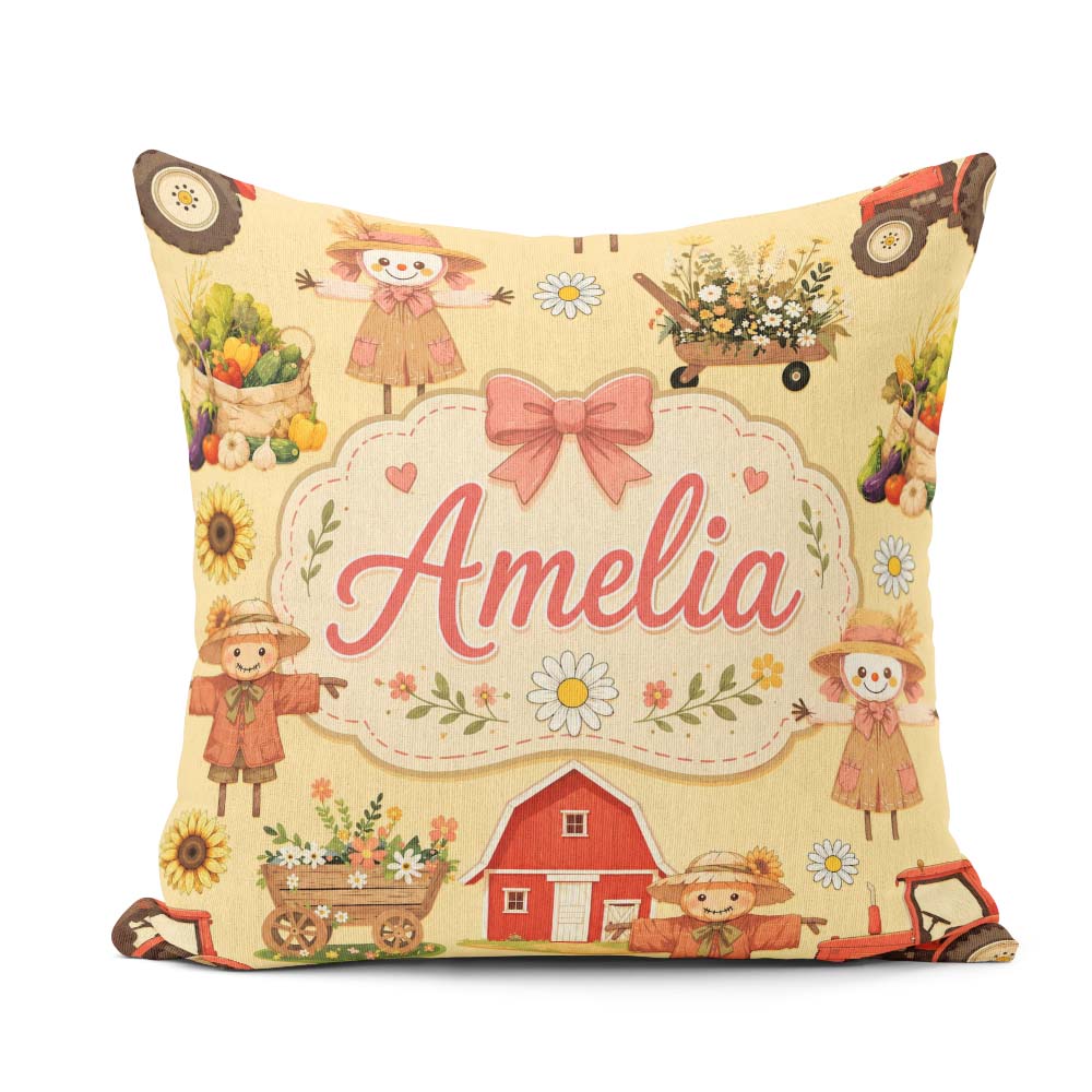 Custom Name Autumn Farm Barn Scarecrow Sunflower Floral Seamless Square Filled Cushion Throw Pillow Sofa Bed Home Decor Zip Washable UK Made