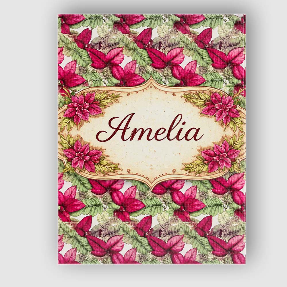 Personalised Name Bold Red Green Tropical Leaves Seamless Pattern Custom Bespoke Canvas Wall Art Print Decor Picture Ready to Hang