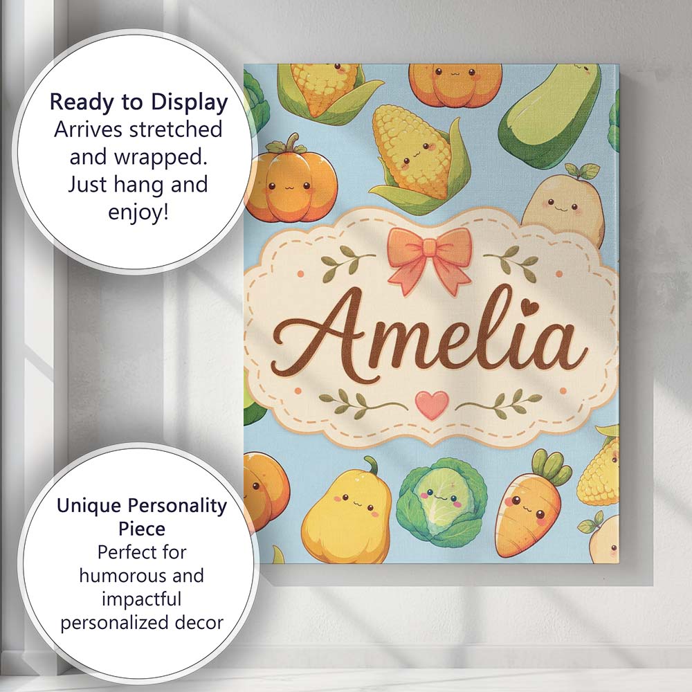 Personalised Name Cute Kawaii Autumn Custom Premium Decorative Design Modern Room Accent Canvas Wall Art Print Decor Picture Ready to Hang