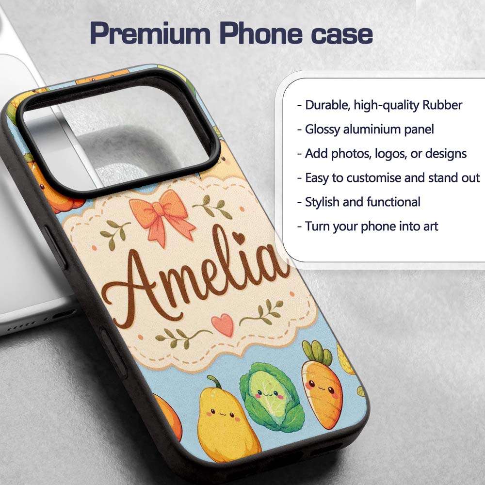 Cute Kawaii Autumn Vegetables Corn Pumpkin Carrot Custom Name Protective Phone Case Mobile Cover Durable Everyday Smartphone Shock Resistant