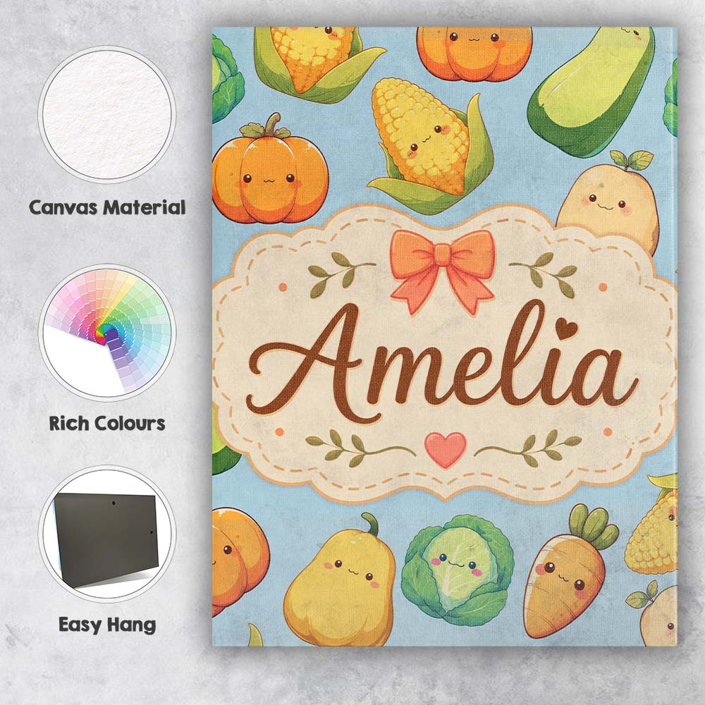 Personalised Name Cute Kawaii Autumn Custom Premium Decorative Design Modern Room Accent Canvas Wall Art Print Decor Picture Ready to Hang