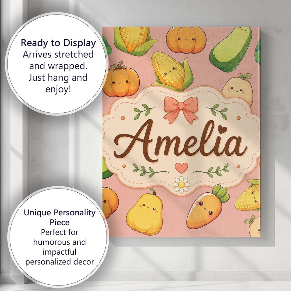 Personalised Name Cute Kawaii Autumn Custom Premium Decorative Design Modern Room Accent Canvas Wall Art Print Decor Picture Ready to Hang