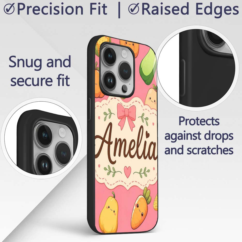 Cute Kawaii Autumn Vegetables Corn Pumpkin Carrot Custom Name Protective Phone Case Mobile Cover Durable Everyday Smartphone Shock Resistant