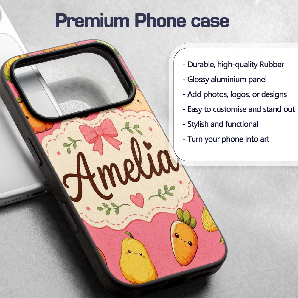 Cute Kawaii Autumn Vegetables Corn Pumpkin Carrot Custom Name Protective Phone Case Mobile Cover Durable Everyday Smartphone Shock Resistant