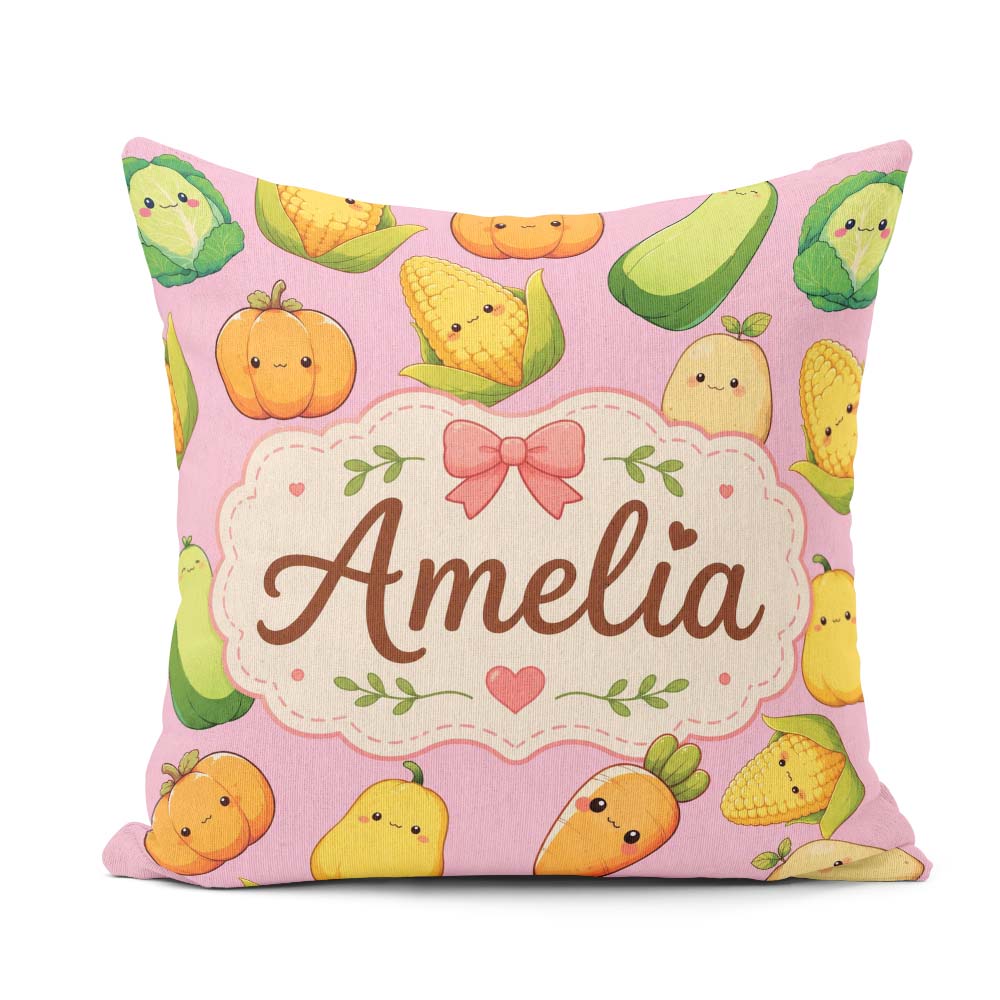 Custom Name Cute Kawaii Autumn Corn Pumpkin Carrot Pink Seamless Square Filled Cushion Throw Pillow Sofa Bed Home Decor Zip Washable UK Made