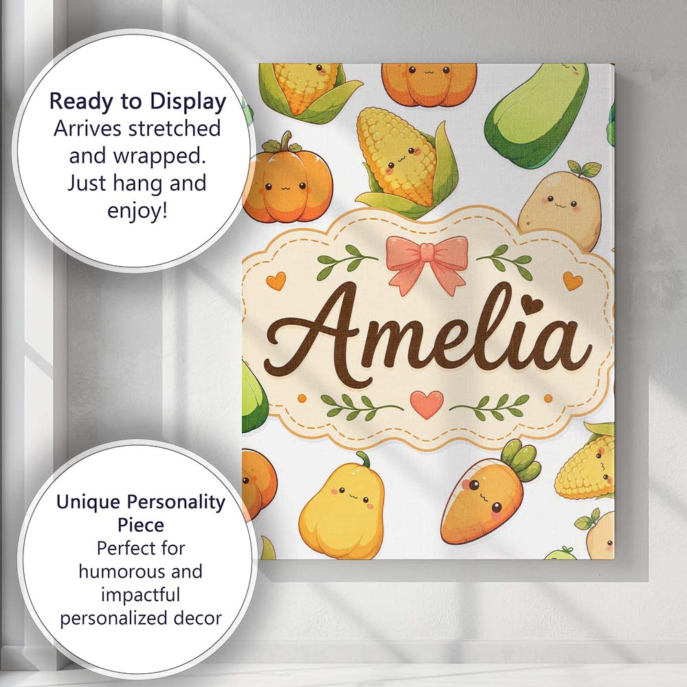 Personalised Name Cute Kawaii Autumn Custom Premium Decorative Design Modern Room Accent Canvas Wall Art Print Decor Picture Ready to Hang