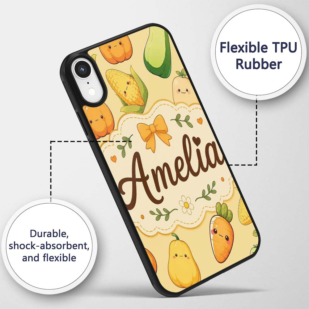 Cute Kawaii Autumn Vegetables Corn Pumpkin Carrot Custom Name Protective Phone Case Mobile Cover Durable Everyday Smartphone Shock Resistant