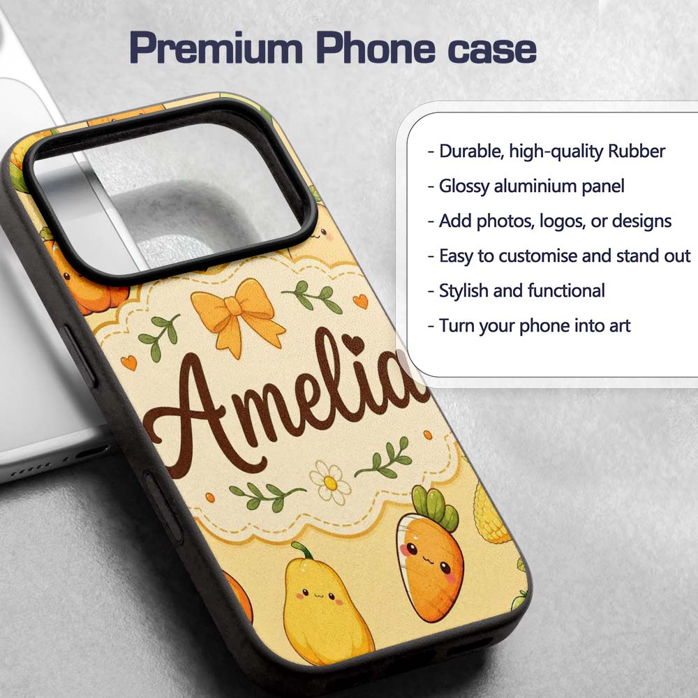 Cute Kawaii Autumn Vegetables Corn Pumpkin Carrot Custom Name Protective Phone Case Mobile Cover Durable Everyday Smartphone Shock Resistant