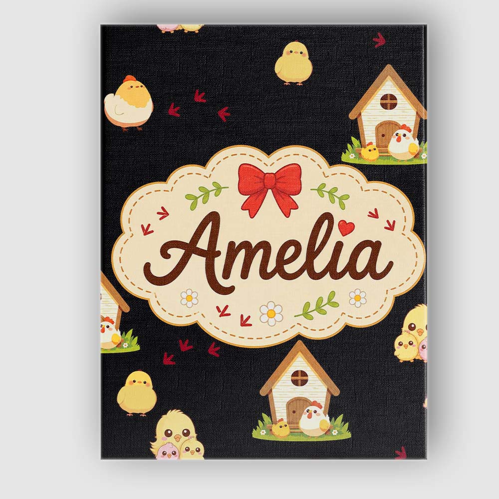 Personalised Name Cute Farm Chick Chicken Custom Unique Gift Idea Elegant Feature Canvas Wall Art Print Decor Picture Ready to Hang