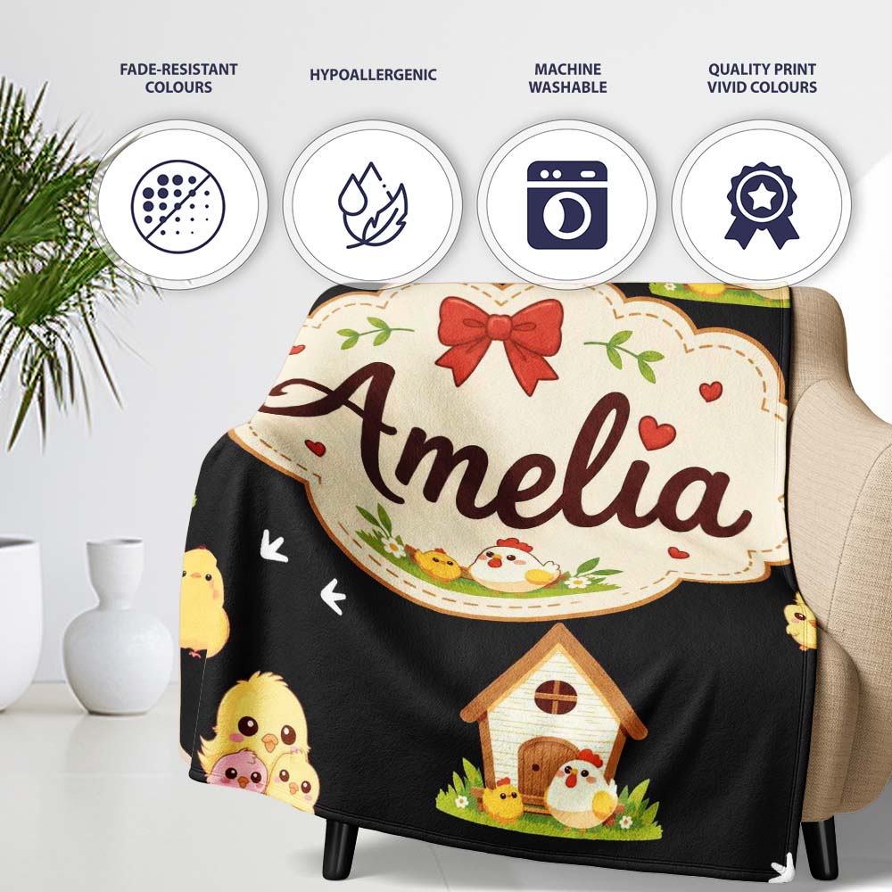 Cute Farm Chick Chicken Coop Arrows Light Seamless Pattern Name Personalised Custom Name Super Soft Fleece Blanket Bed Sofa Throw