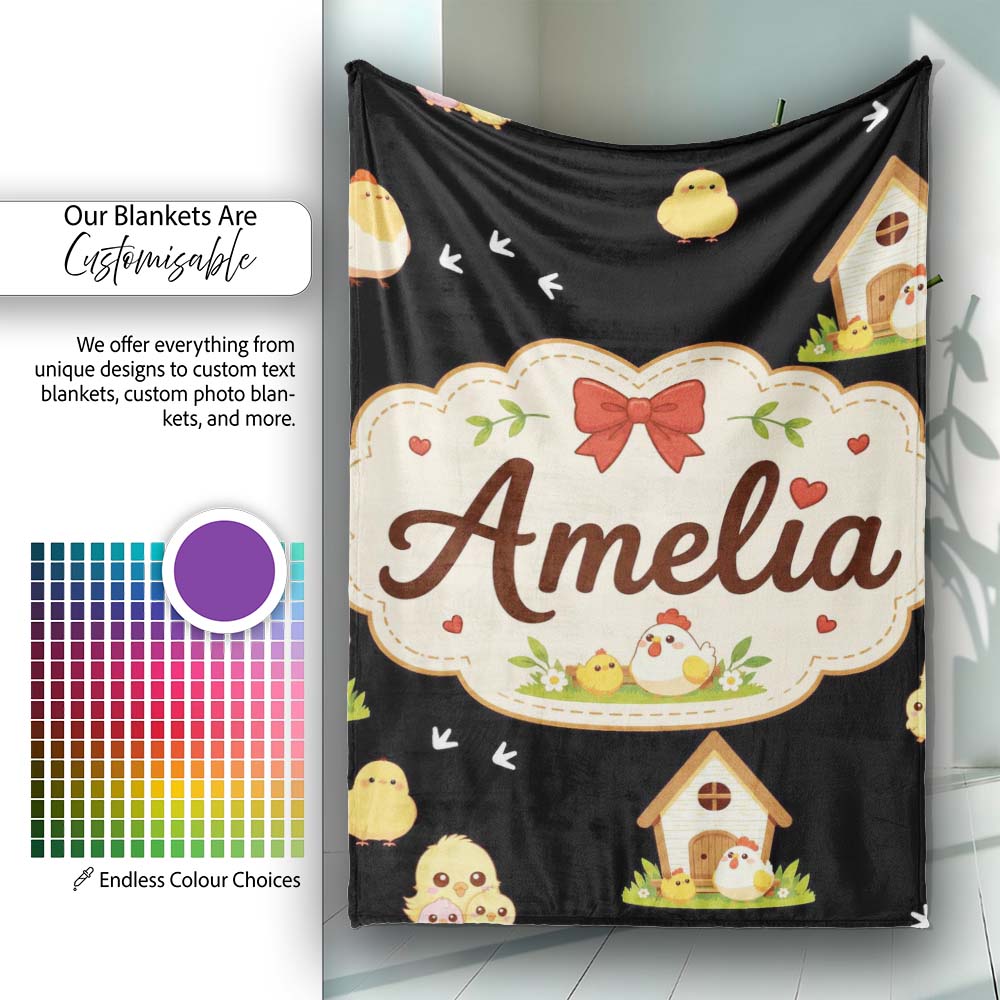 Cute Farm Chick Chicken Coop Arrows Light Seamless Pattern Name Personalised Custom Name Super Soft Fleece Blanket Bed Sofa Throw