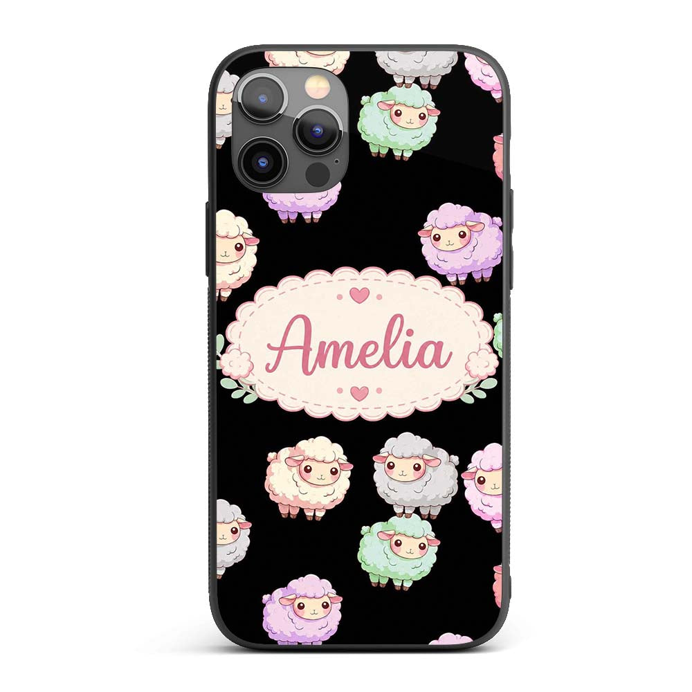 Cute Pastel Rainbow Sheep Lamb Seamless Pattern Custom Name Protective Phone Case Mobile Cover Durable Everyday Smartphone Shock Resistant