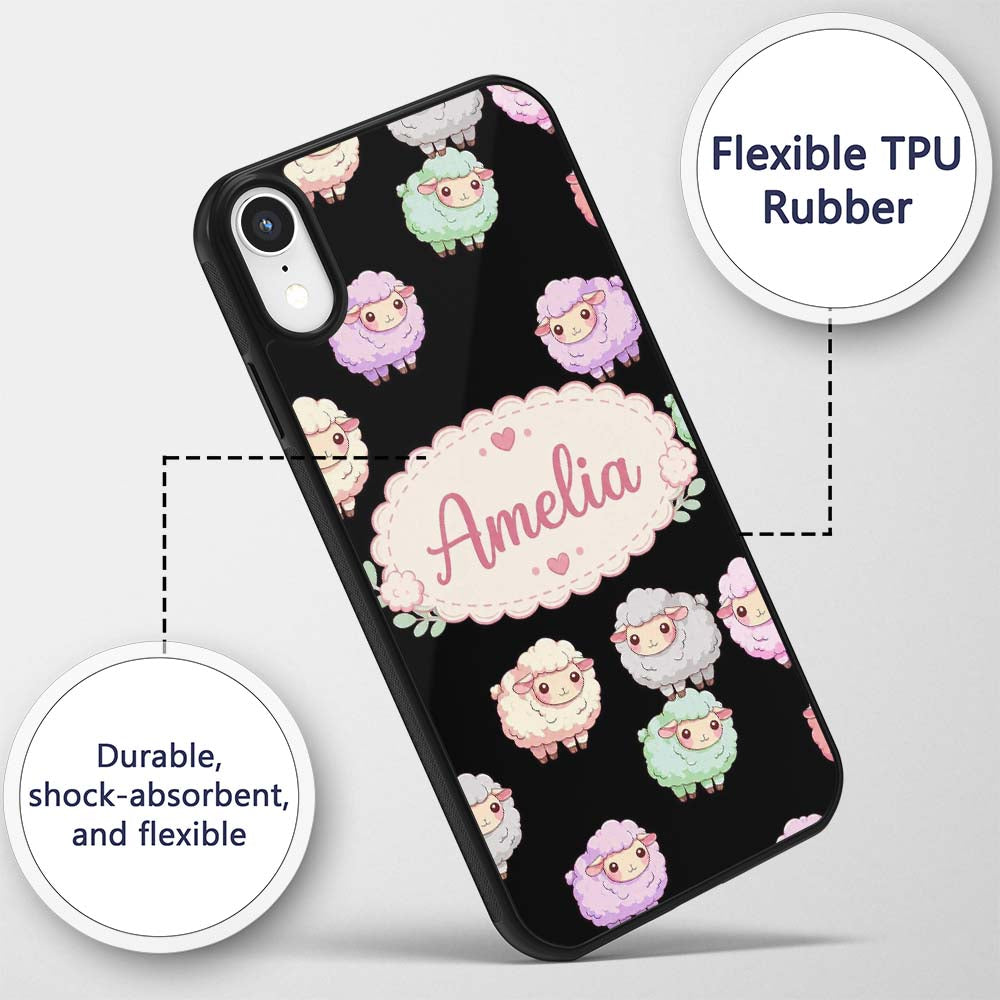 Cute Pastel Rainbow Sheep Lamb Seamless Pattern Custom Name Protective Phone Case Mobile Cover Durable Everyday Smartphone Shock Resistant