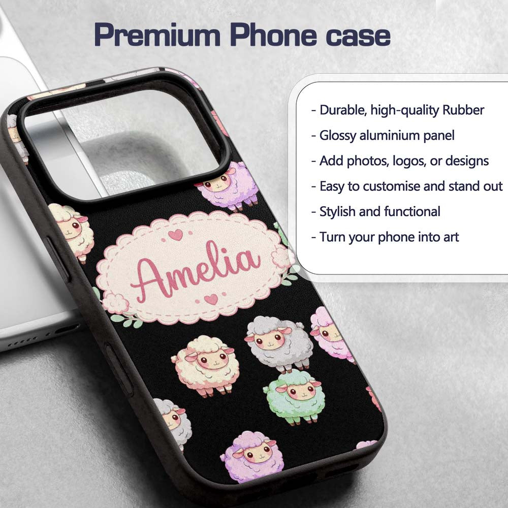 Cute Pastel Rainbow Sheep Lamb Seamless Pattern Custom Name Protective Phone Case Mobile Cover Durable Everyday Smartphone Shock Resistant