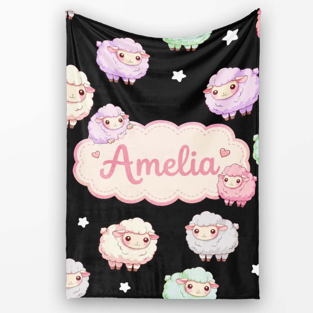Cute Pastel Rainbow Sheep Lamb Soft Seamless Pattern Name Unique Personalised Custom Name Super Soft Fleece Blanket Bed Sofa Throw