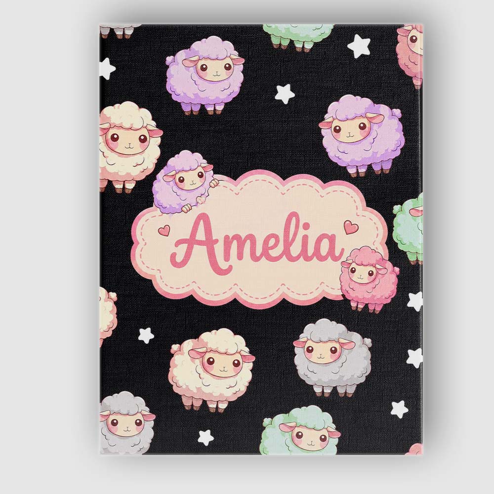 Personalised Name Cute Pastel Rainbow Sheep Custom Bespoke Interior Contemporary Canvas Wall Art Print Decor Picture Ready to Hang