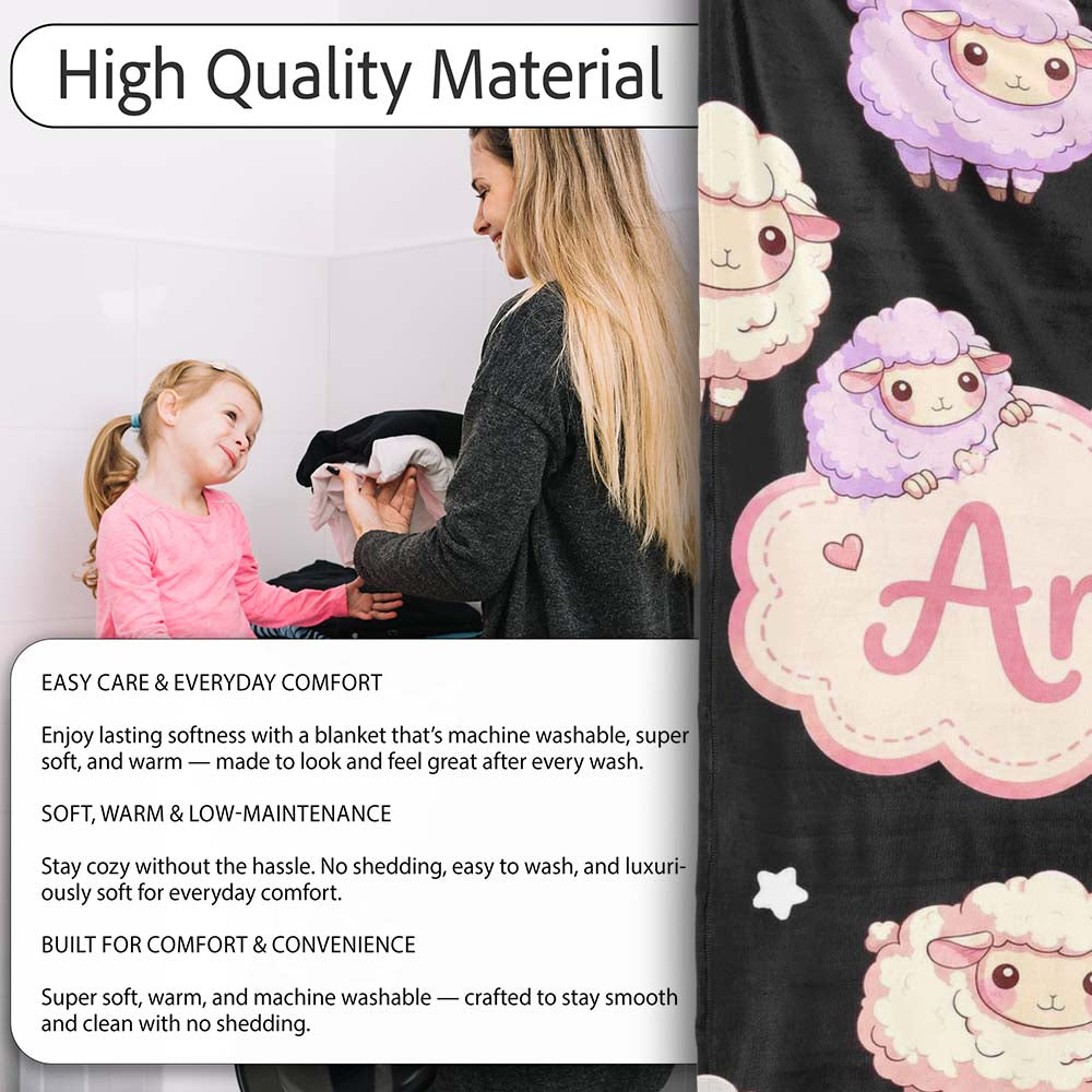 Cute Pastel Rainbow Sheep Lamb Soft Seamless Pattern Name Unique Personalised Custom Name Super Soft Fleece Blanket Bed Sofa Throw