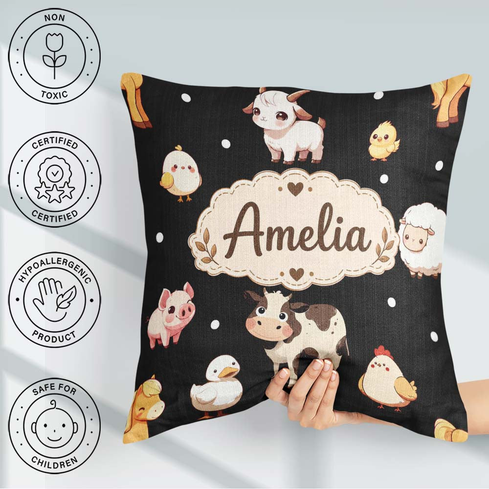 Custom Name Farm Animals Cow Pig Goat Chicken Duck Sheep Pattern Square Filled Cushion Throw Pillow Sofa Bed Home Decor Zip Washable UK Made