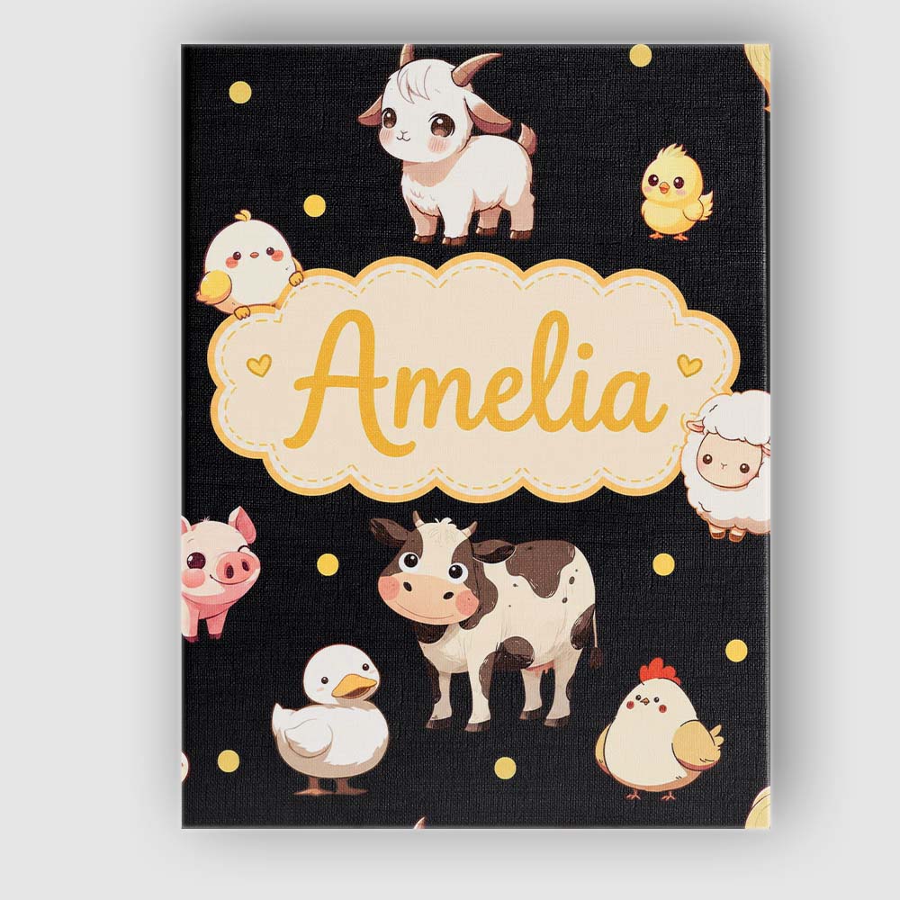 Personalised Name Cute Farm Animals Cow Pig Custom Bespoke Interior Contemporary Canvas Wall Art Print Decor Picture Ready to Hang