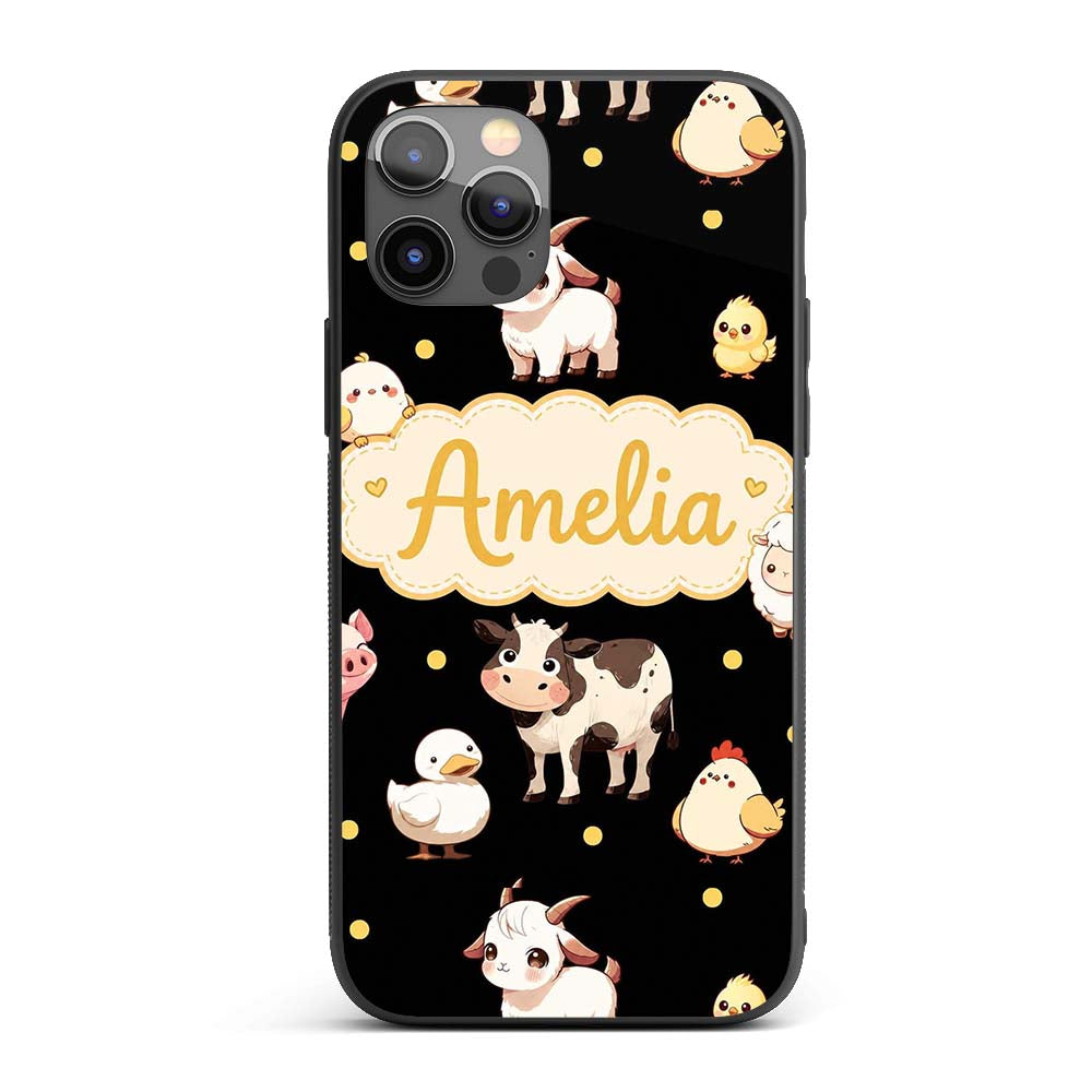 Cute Farm Animals Cow Pig Goat Chicken Duck Sheep Custom Name Protective Phone Case Mobile Cover Durable Everyday Smartphone Shock Resistant