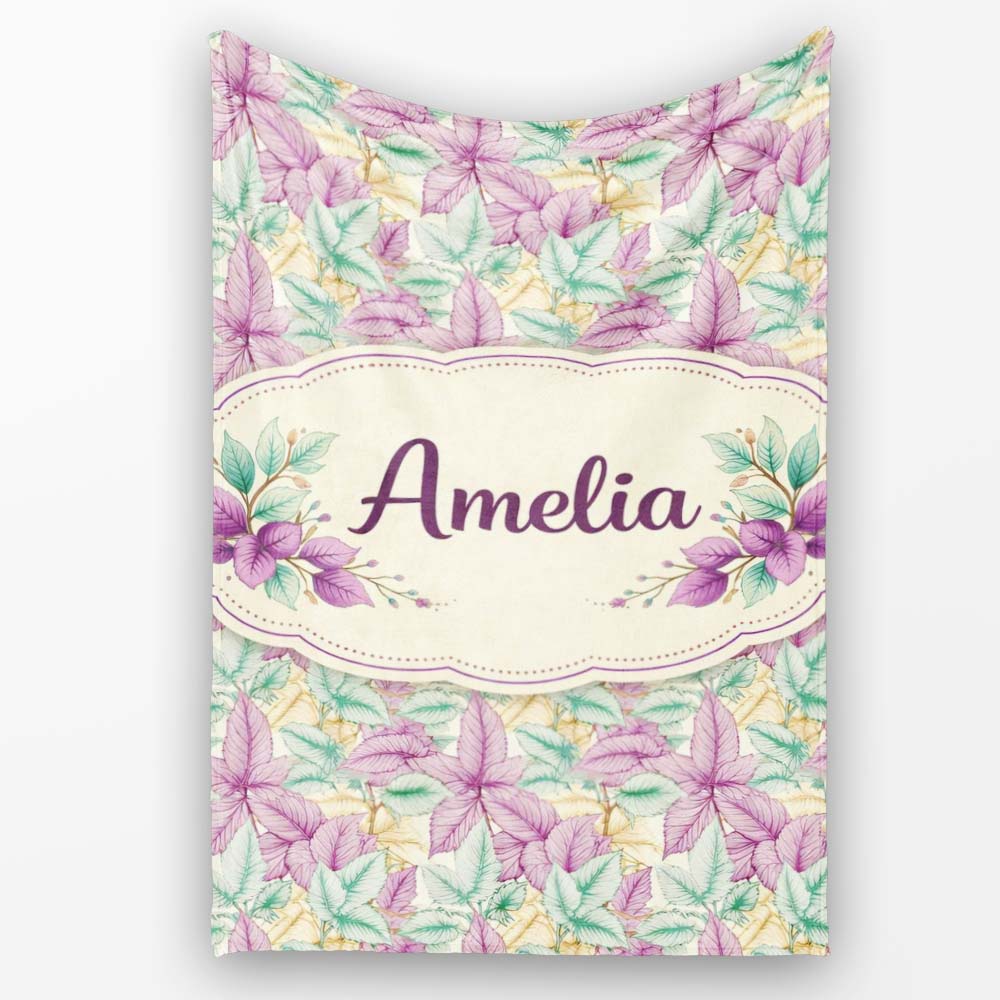 Light Pastel Botanical Leaves Elegant Seamless Pattern Lovely Personalised Custom Name Super Soft Fleece Blanket Bed Sofa Throw