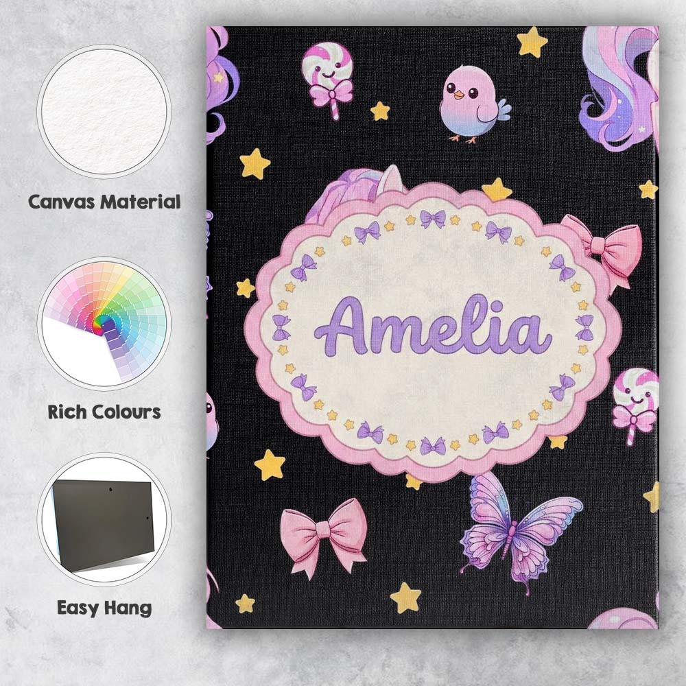 Personalised Name Cute Pastel Unicorn Bird Custom Unique Gift Idea Elegant Feature Canvas Wall Art Print Decor Picture Ready to Hang