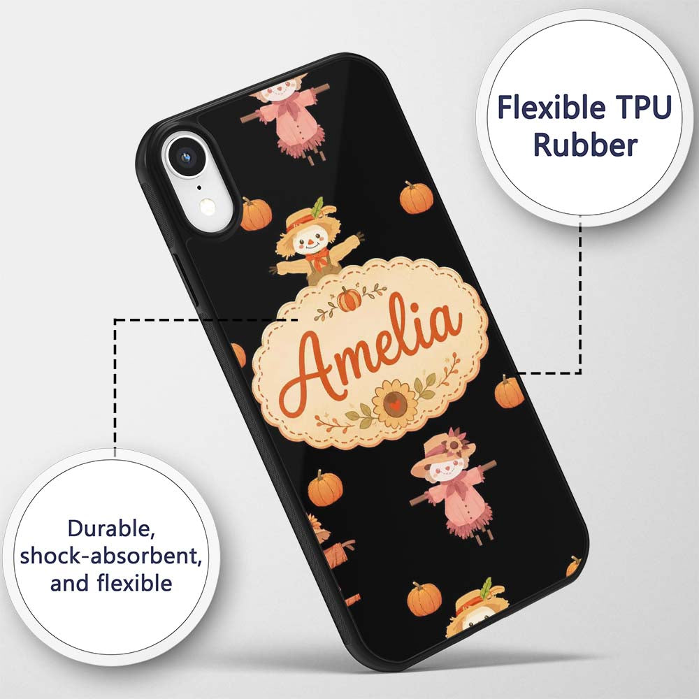 Cute Autumn Scarecrow Pumpkin Birds Seamless Custom Name Protective Phone Case Mobile Cover Durable Everyday Smartphone Shock Resistant