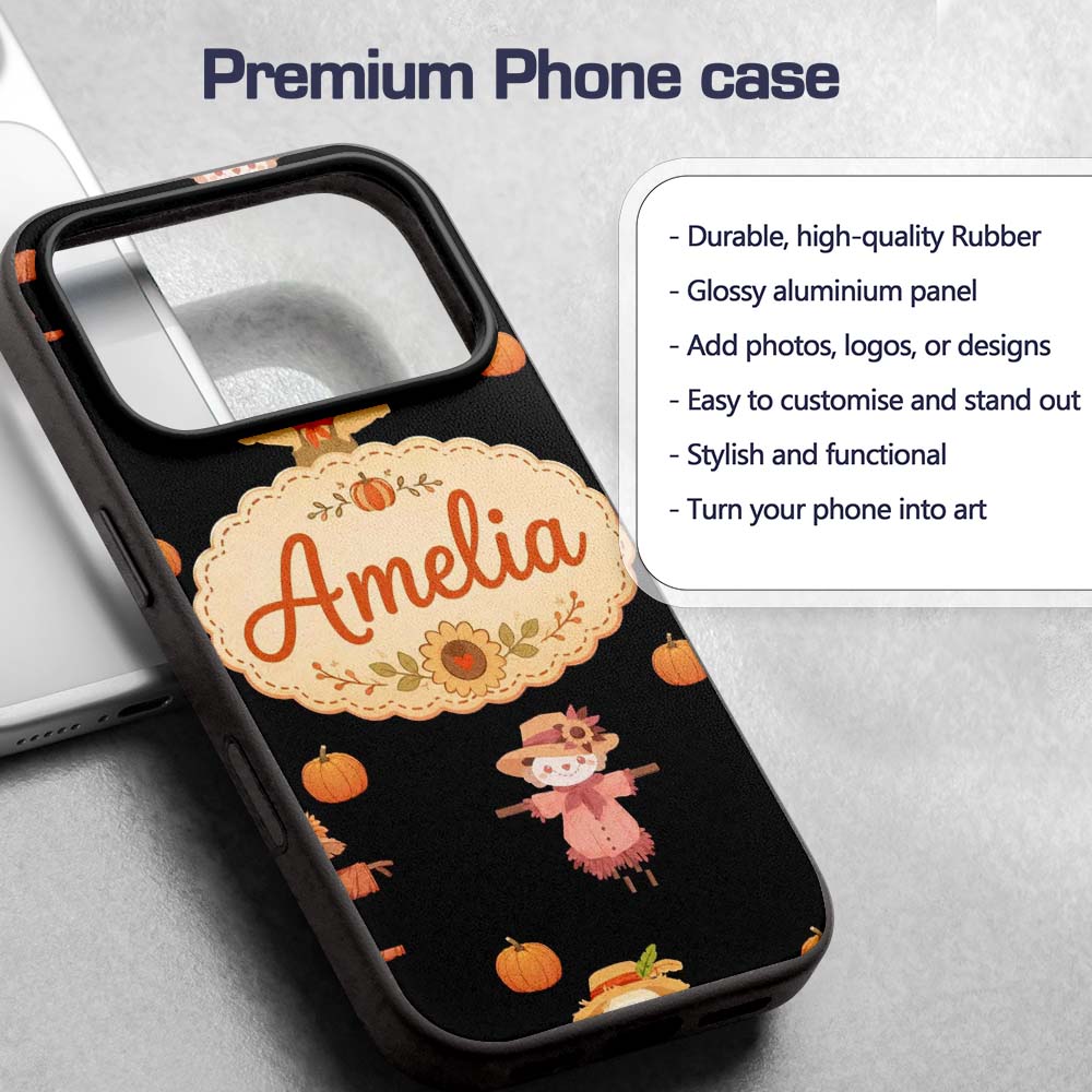 Cute Autumn Scarecrow Pumpkin Birds Seamless Custom Name Protective Phone Case Mobile Cover Durable Everyday Smartphone Shock Resistant