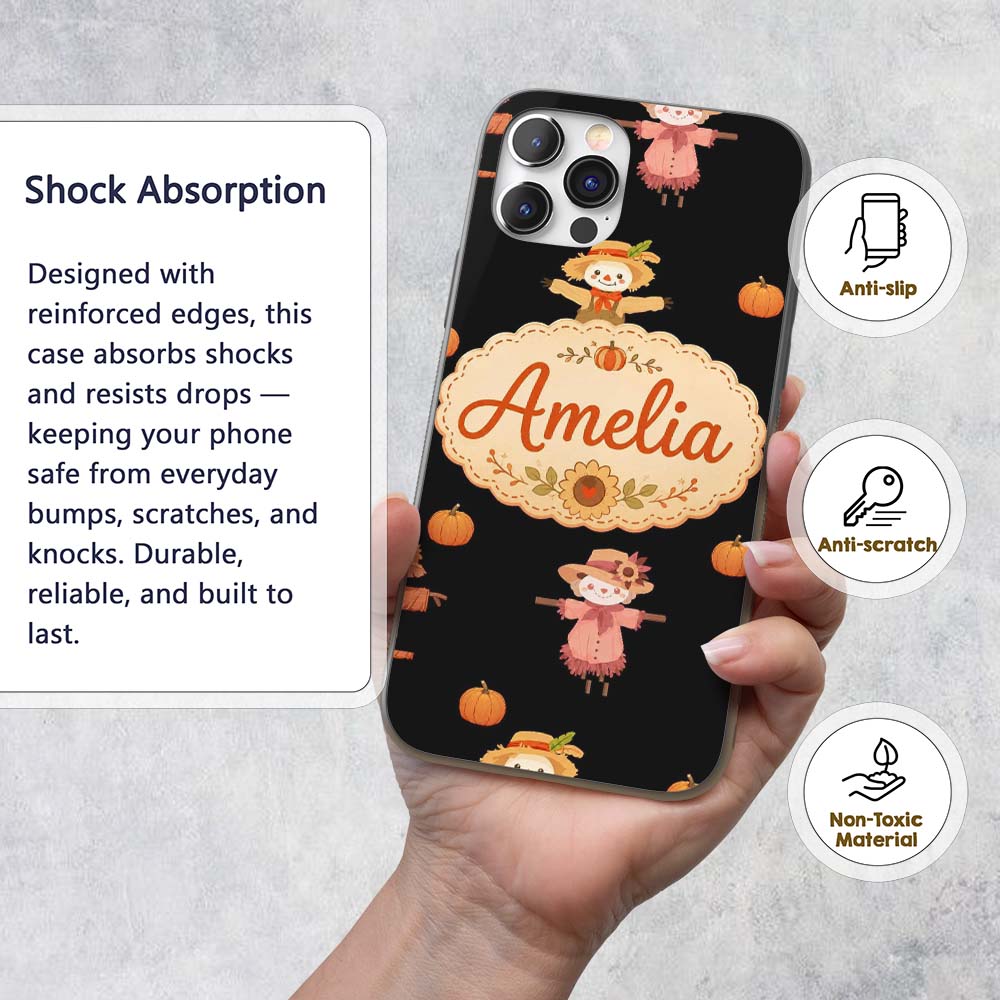 Cute Autumn Scarecrow Pumpkin Birds Seamless Custom Name Protective Phone Case Mobile Cover Durable Everyday Smartphone Shock Resistant