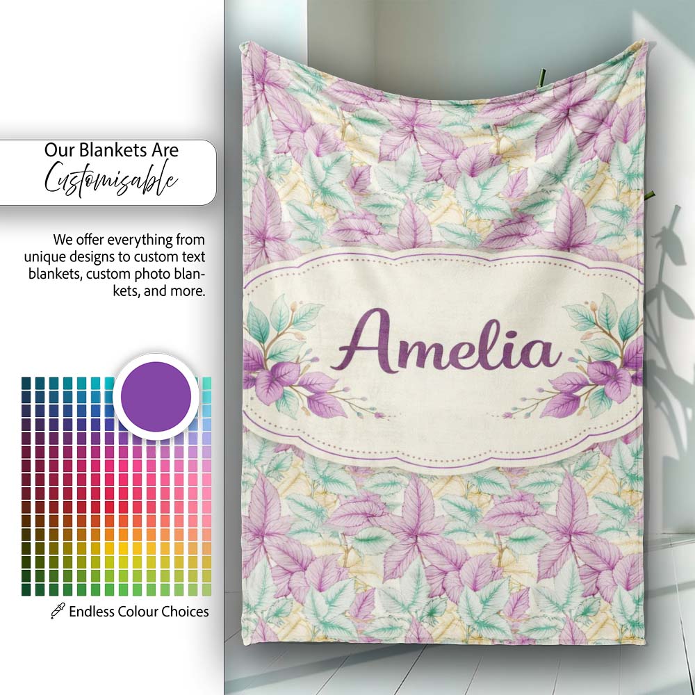 Light Pastel Botanical Leaves Elegant Seamless Pattern Lovely Personalised Custom Name Super Soft Fleece Blanket Bed Sofa Throw