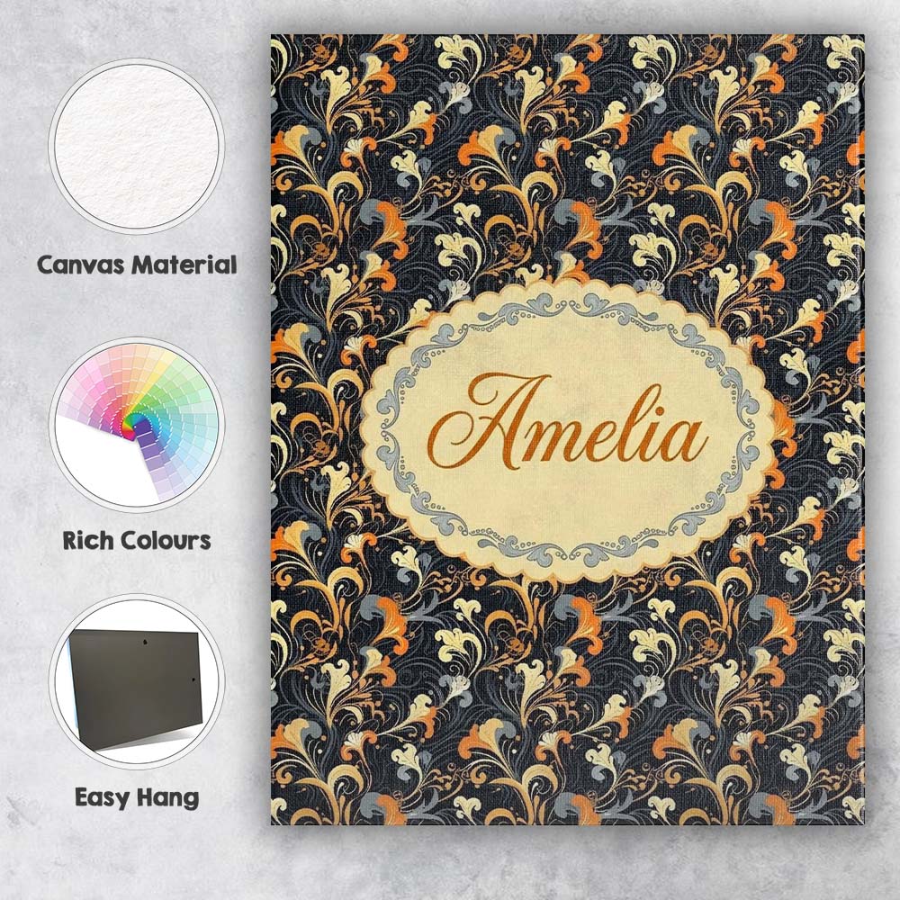 Personalised Name Elegant Orange Gold Custom Modern Room Accent Creative Decorator Style Canvas Wall Art Print Decor Picture Ready to Hang
