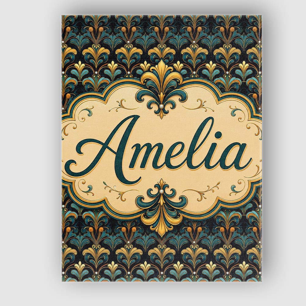 Personalised Name Luxury Teal Gold Ornate Custom Unique Gift Idea Elegant Feature Canvas Wall Art Print Decor Picture Ready to Hang