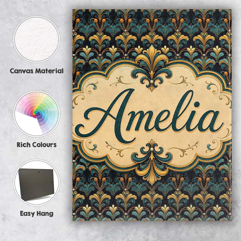 Personalised Name Luxury Teal Gold Ornate Custom Unique Gift Idea Elegant Feature Canvas Wall Art Print Decor Picture Ready to Hang