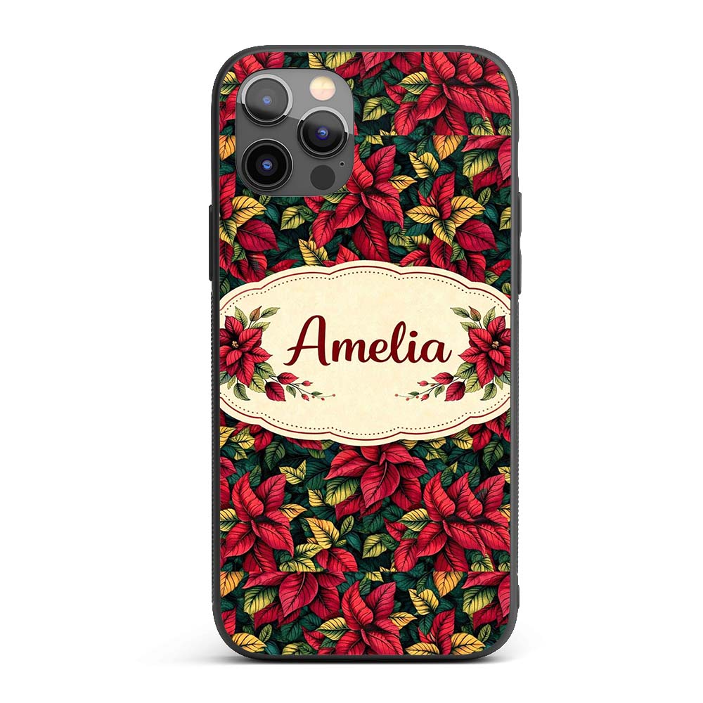 Dark Green Burgundy Foliage Dense Printed Design Custom Name Protective Phone Case Mobile Cover Durable Everyday Smartphone Shock Resistant
