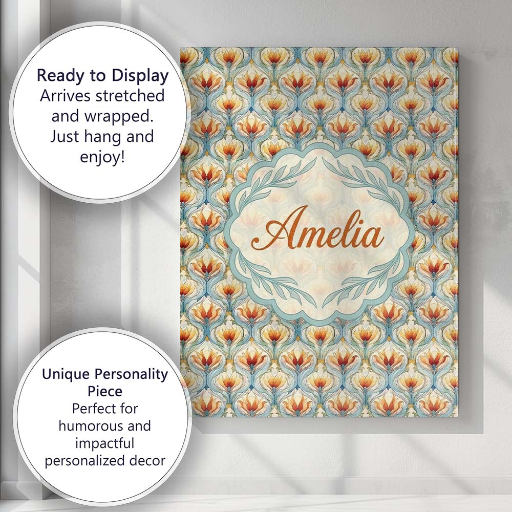 Personalised Name Elegant Orange Tulip Custom Unique Gift Idea Modern Room Accent Canvas Wall Art Print Decor Picture Ready to Hang