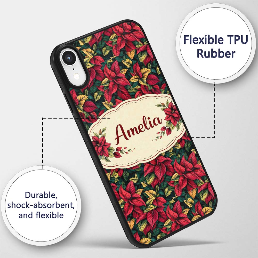 Dark Green Burgundy Foliage Dense Printed Design Custom Name Protective Phone Case Mobile Cover Durable Everyday Smartphone Shock Resistant