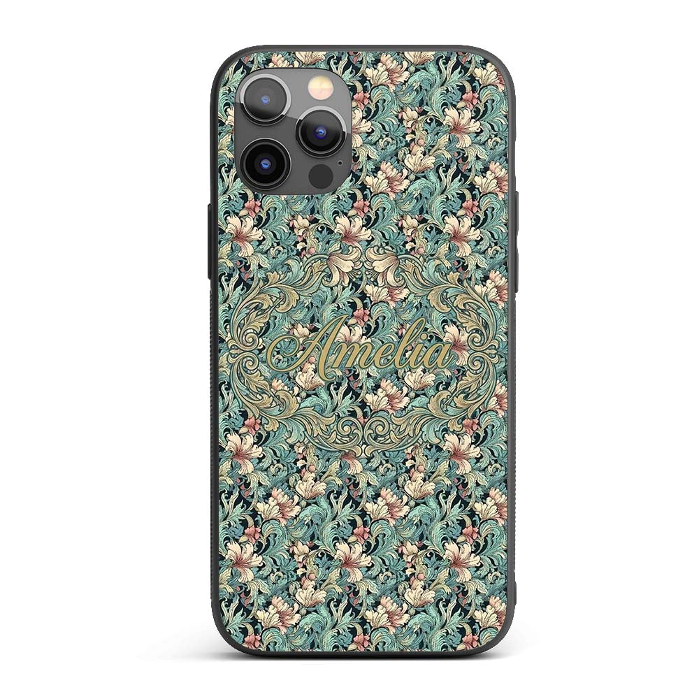 Soft Teal Pink Floral Vine Classic Printed Design Custom Name Protective Phone Case Mobile Cover Durable Everyday Smartphone Shock Resistant