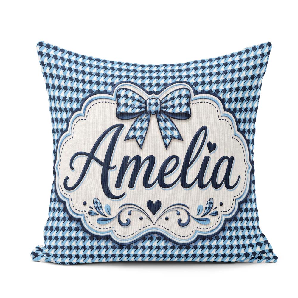 Custom Name Blue Abstract Geometric Wave Seamless Pattern Cute Square Filled Cushion Throw Pillow Sofa Bed Home Decor Zip Washable UK Made