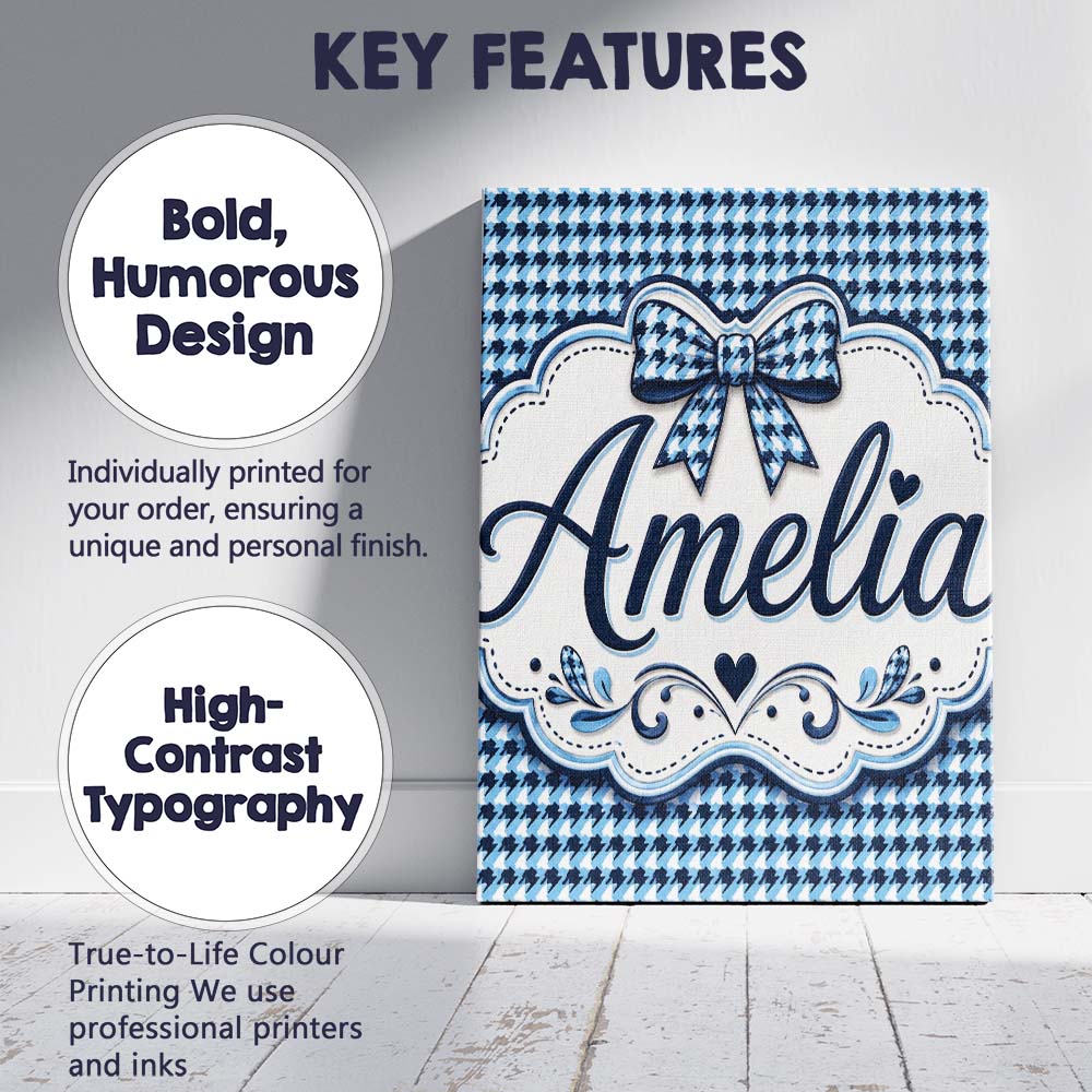 Personalised Name Blue Abstract Geometric Custom Unique Gift Idea Elegant Feature Canvas Wall Art Print Decor Picture Ready to Hang