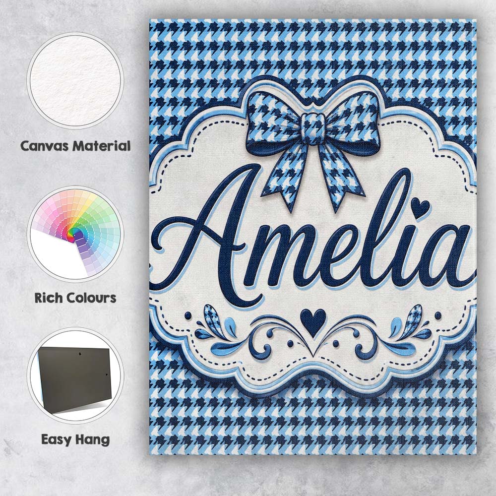 Personalised Name Blue Abstract Geometric Custom Unique Gift Idea Elegant Feature Canvas Wall Art Print Decor Picture Ready to Hang