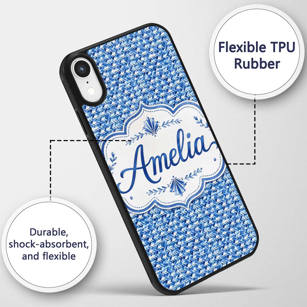 Blue Abstract Brush Stroke Texture Printed Design Custom Name Protective Phone Case Mobile Cover Durable Everyday Smartphone Shock Resistant