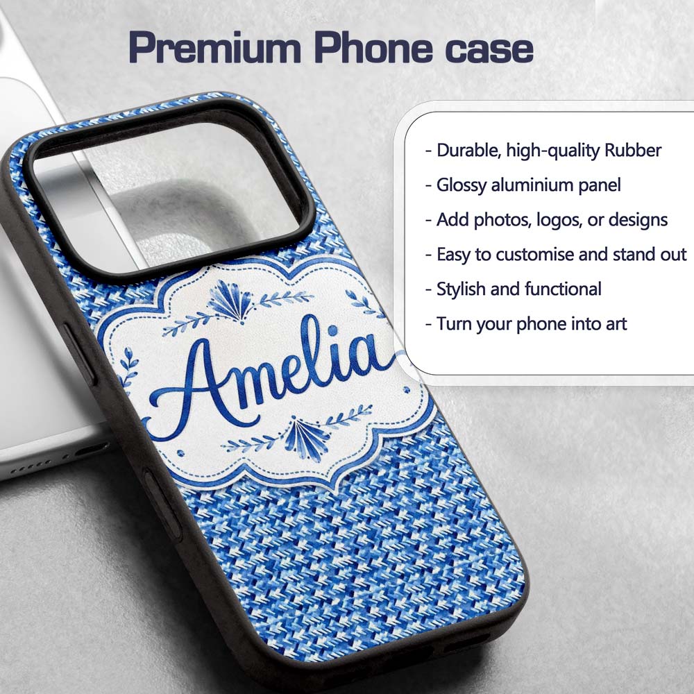 Blue Abstract Brush Stroke Texture Printed Design Custom Name Protective Phone Case Mobile Cover Durable Everyday Smartphone Shock Resistant