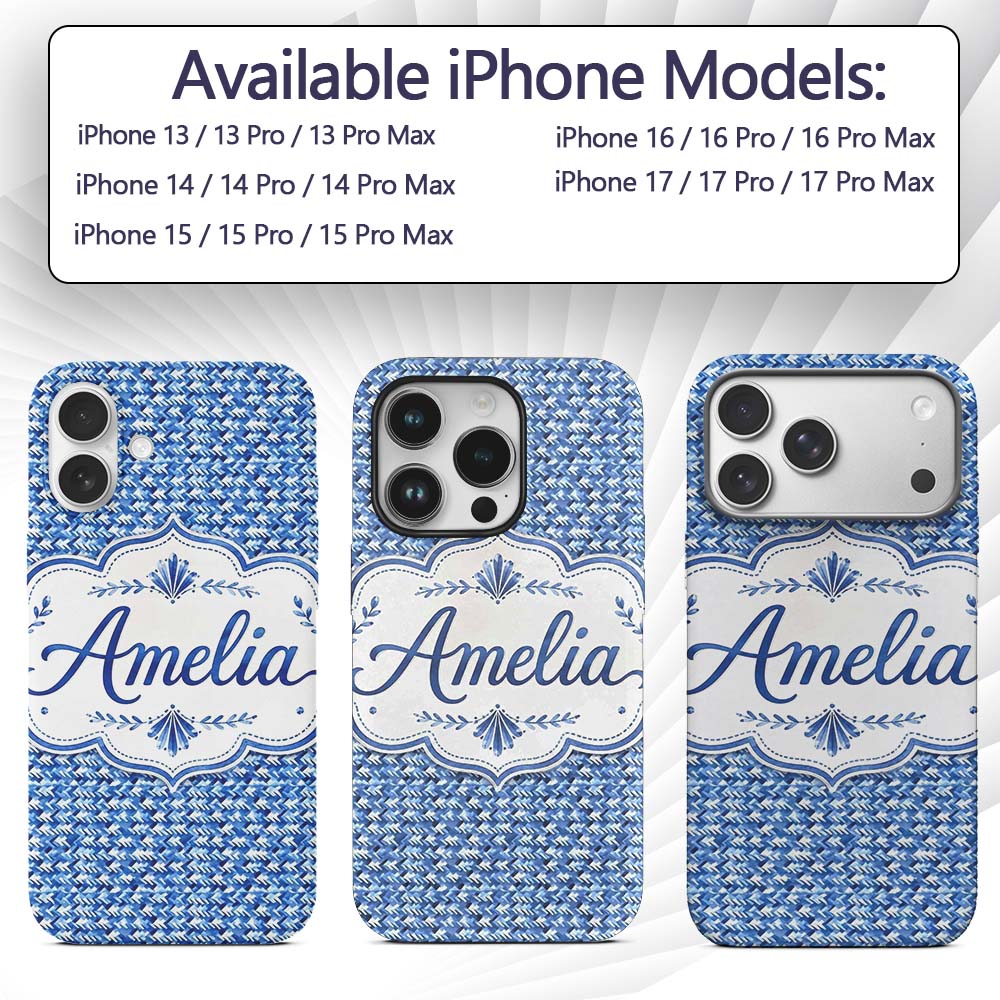 Blue Abstract Brush Stroke Texture Printed Design Custom Name Protective Phone Case Mobile Cover Durable Everyday Smartphone Shock Resistant